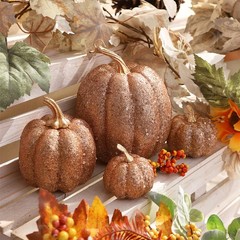 7PCS Assorted Size Gold Glitter Pumpkin Set for Fall and Halloween Decor