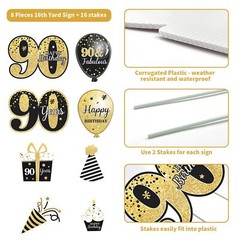 Happy 90th Birthday Yard Signs Set of 8 Black Gold 90th Birthday Decorations …