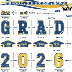 Extra-Large 14 PCS Class of 2026 Graduation Signs with Sturdy Stakes – Blue Gold