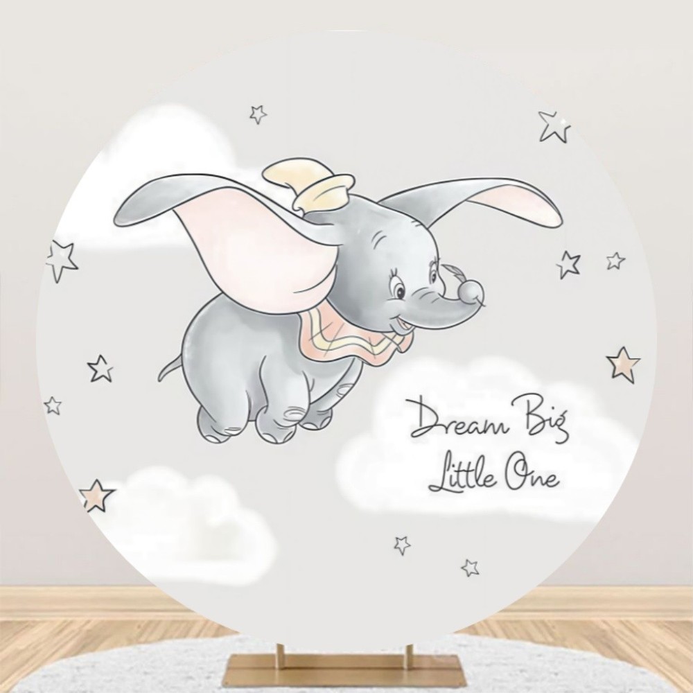 Round Dumbo Baby Shower Backdrop Newborn Happy 1st Birthday Photo Background