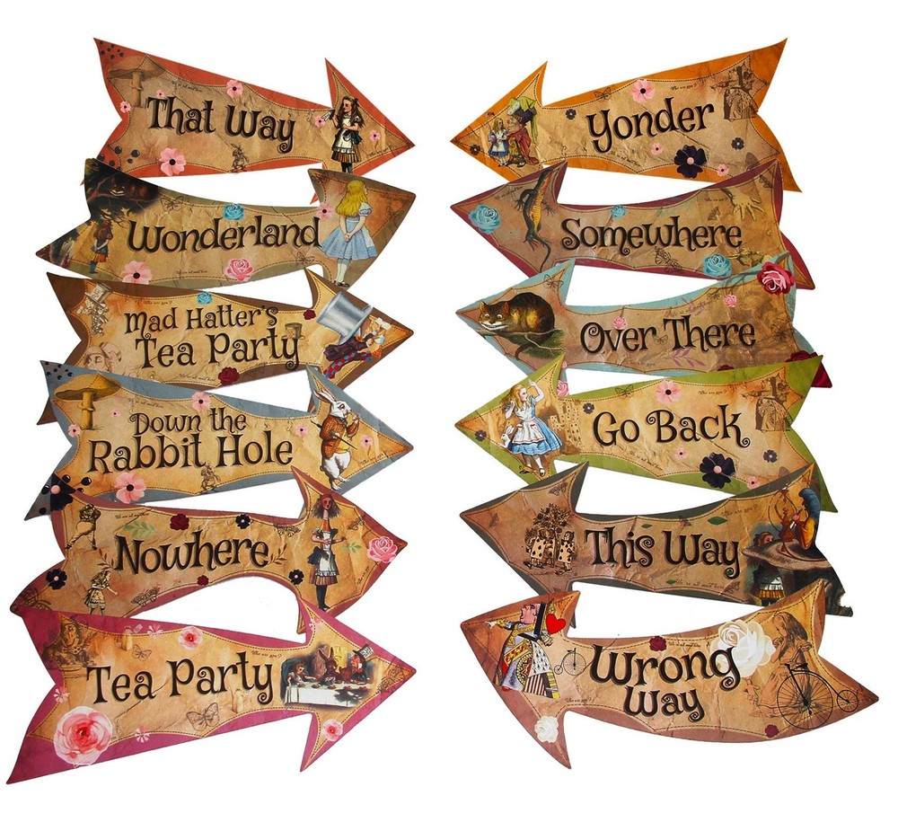 Alice in Wonderland Party Vintage Style Arrow Signs/Mad Hatters Tea Brown