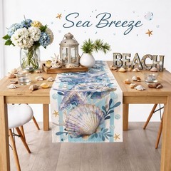 Beach Table Runner Seashell Starfish Coastal Dining Party Decor Polyester Summer