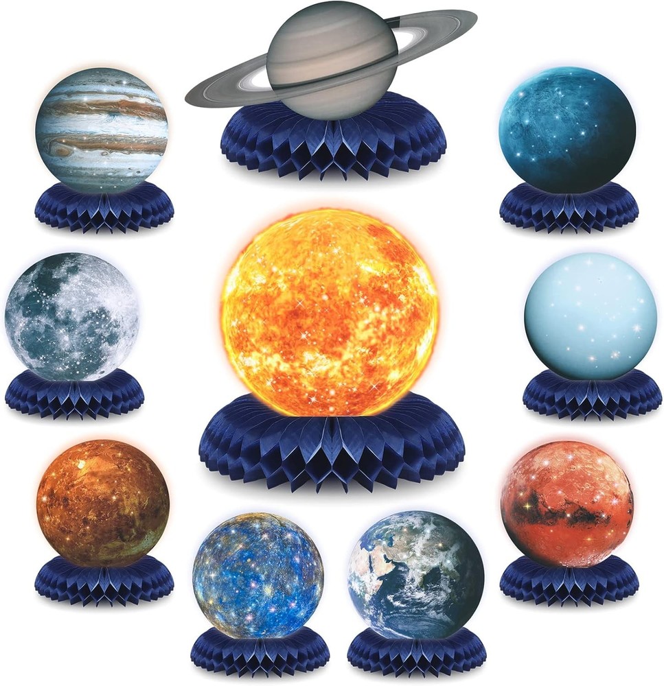 10Pcs Solar System Honeycomb Centerpieces Space Party Birthday Decorations