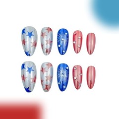 July 4th Fireworks Press On Nails 24pc Rhinestone Fake Nails