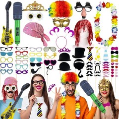 69PCS Colorful Photo Booth Props Set Novelty Funny Hats Wigs Glasses Props Sign
