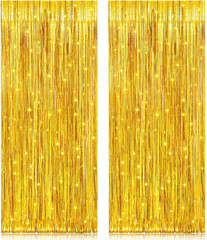 2 Pack 3.2Ft X 8.2Ft Red Foil Fringe Curtain, Glitter Metallic Tinsel Foil Fring