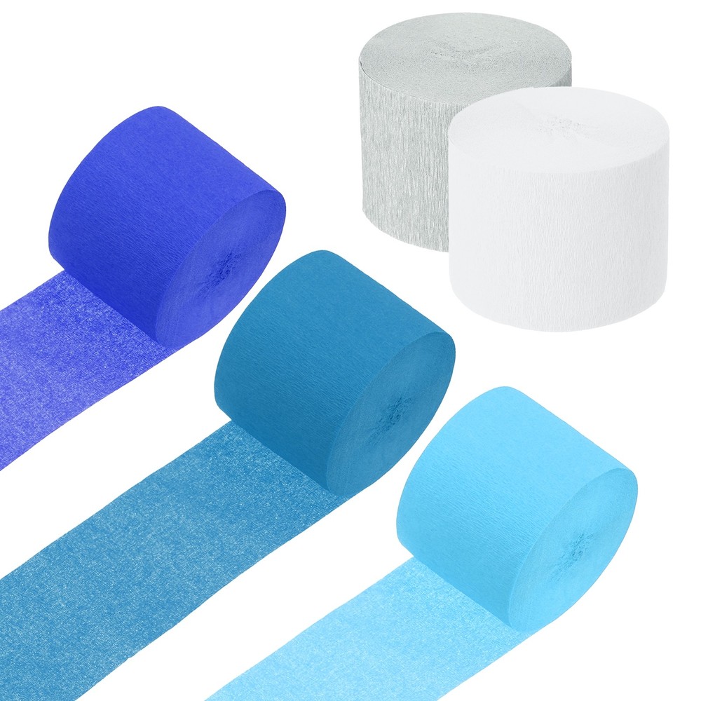 5 Roll Crepe Paper Streamers Decor Dark Blue , Blue , Light Blue ,White ,Silver