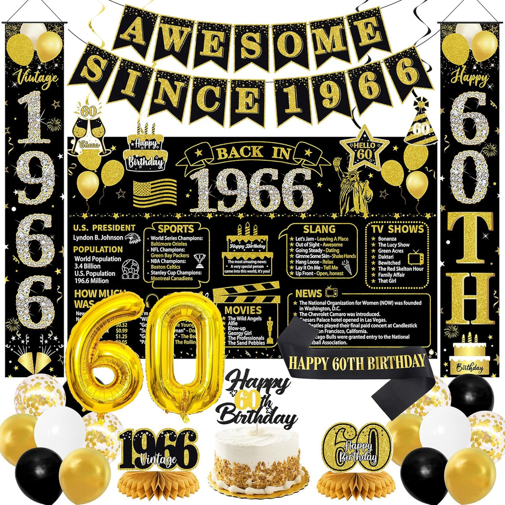 60Th Birthday Decorations Men Women, Black Gold Back in 1966 Poster Happy 60Th B