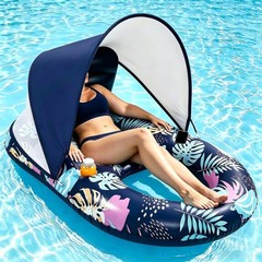 Inflatable Pool Floats with UPF50+ Canopy-Removable-120° Adjustable, Large Po…