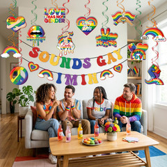 Pride Decorations Banner Hanging Swirls Sounds Gay I‘M in Glitter Banner Love Is