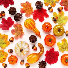 128pc Rustic Pumpkin Decoration Set Artificial Pumpkins Leaves Acorns Pinecones