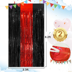 Black Red Fringe Curtain Party Streamers 2Pack 3.3 X 8.3 Ft Foil Fringe Backdrop