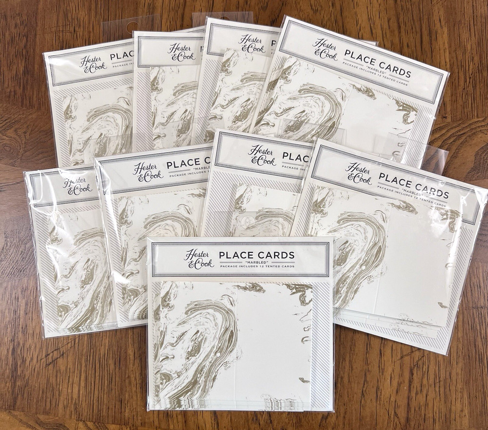 9 Packs New Hester & Cook 12 Name Place Cards Die Cut Gold Marbled HC086 108 Car