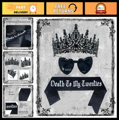 20th Birthday Decoration Set – R.I.P 20s Black Theme Crown, Sash & Sunglasses