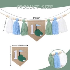 Golf Theme 1st Birthday Tassels High Chair Banner – Green Blue Golf Hole In O…