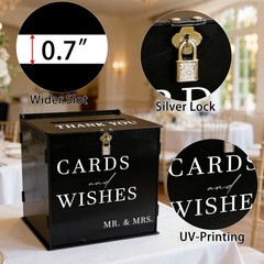 SOFARKKT Black Acrylic Card Box with Slot & Lock, DIY Large Wedding