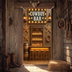 Cowboy Bar Door Cover 71×35 Inch Rustic Saloon Backdrop Western Party Supplie…