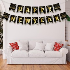 Happy New Years Eve Decorations 2026 – Black Gold Happy New Year Banner, New