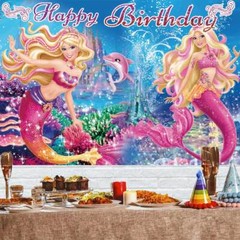 Cartoon Mermai Birthday Party Decorations Backdrop Banner Poster for Girls 7x5ft