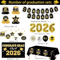 2026 Graduation Decorations Set – Congrats Grad Banner, Backdrop, Tablecloth,…