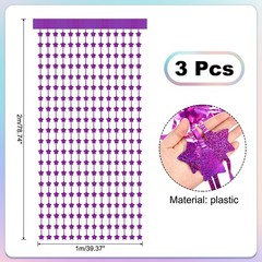 3Pack Party Backdrop Decoration,Star Streamer Foil Fringe Curtain,Laser Rose Red