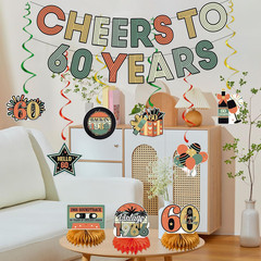 60Th Birthday Decorations Women Men, Cheers to 60 Years Banner Centerpieces Hang
