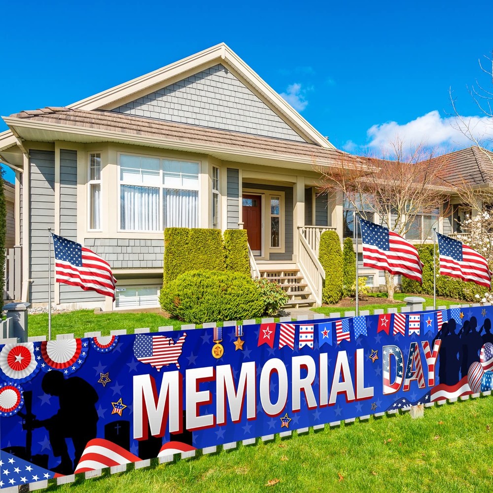Large 9.8×1.6ft Memorial Day Banner, Memorial Day Decorations, Memorial Day Y…