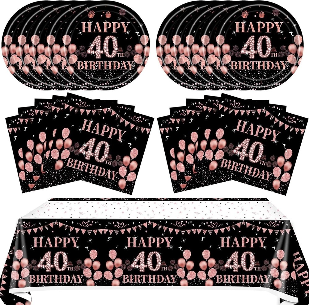 41PCS 40Th Birthday Decorations for Women Rose Gold and Black Birthday Supplies