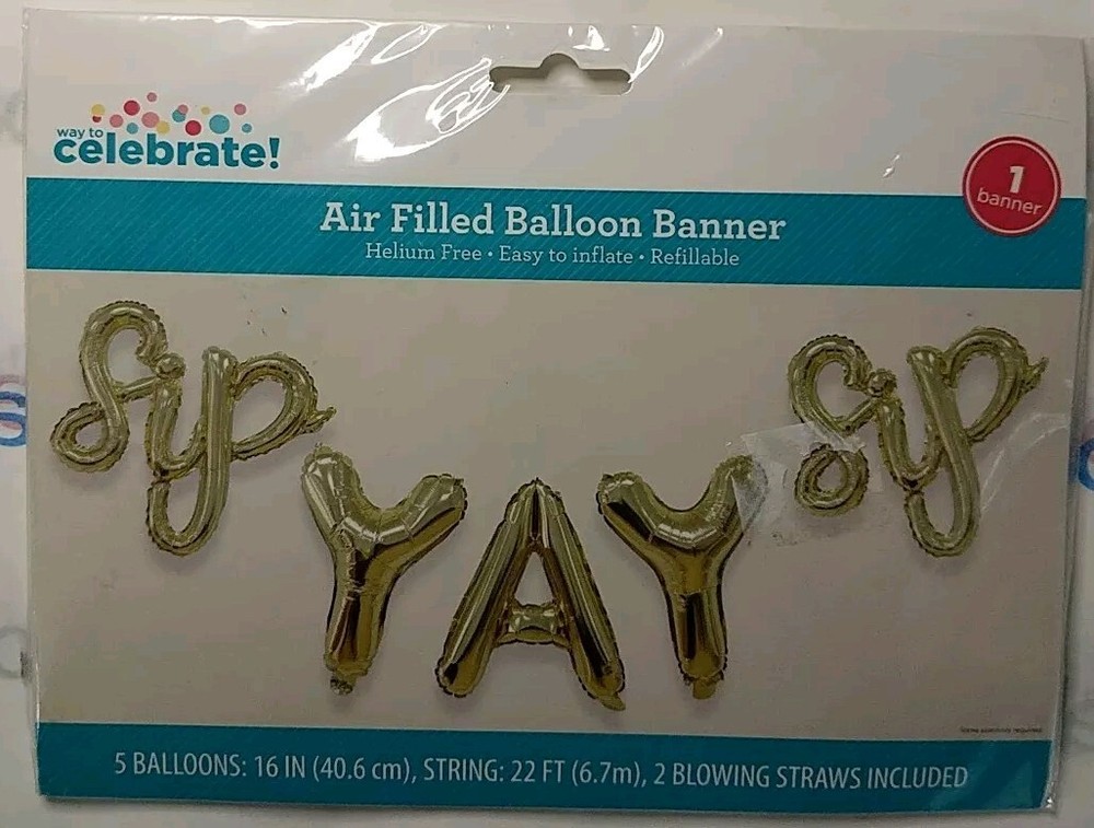 Way To Celebrate AirFilled Balloon Banner 5 Balloons Blowing Straws Included New
