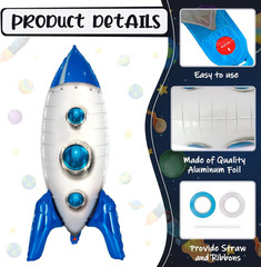2 Pcs Large Blue Rocket Balloons for Kids, 33 Inch Rocket Ship Balloon, Outer Sp