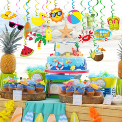 Summer Pool Beach Hanging Swirls Banner Decor 30 Pack Foil Ceiling Hanging Swirl
