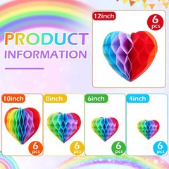 30 Pcs Gay Pride Month Rainbow Heart Honeycomb Party Decorations for LGBTQ Ra…