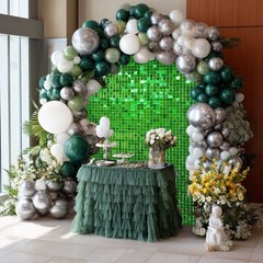 12 Pcs Shimmer Wall Backdrop Panels Square Sequin Party Decoration Green 3×4 Ft
