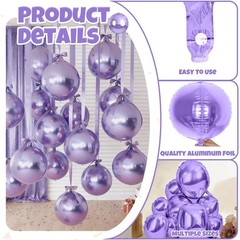 12Pcs Light Purple Round Balloons Foil, 22″ 18″ 15″ 10″ 4D Sphere Balloon, Bi…
