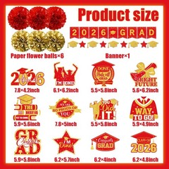 Red and Gold Graduation Decorations, 2026 Grad Banner Congrats Red&gold