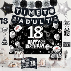 18Th Birthday Party Supplies, Black 18Th Birthday Decorations for Boys and Girls