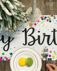 Happy Birthday Table Runner 72 Inches, White | Birthday Centerpieces, Polka Dots