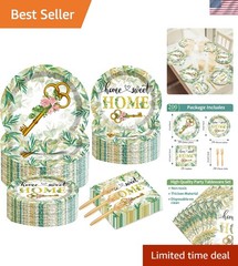 50 Guest Rustic Floral Housewarming Dinner Plates, Napkins & Forks Set – 200PCS