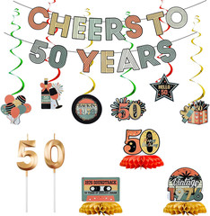 Cheers to 50 Years Birthday Decorations for Women Men, Banner Centerpieces Hangi