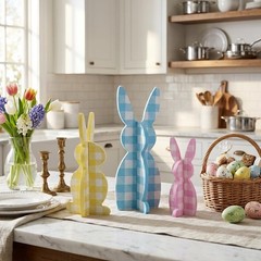Wooden Easter Bunny Decor Table Centerpiece Tiered Tray Home 58 Inch 3 PCS