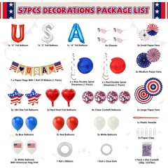 4th of July Decorations Set Patriotic Party Supplies w/ USA Foil Balloons 57pcs