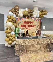 Western Cowboy Birthday Backdrop Wild West Rustic Wooden House Rodeo Boot 8x6FT
