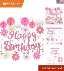Birthday Decorations, NO DIY, Pre-Strung Happy Birthday Banner with Honeycomb…