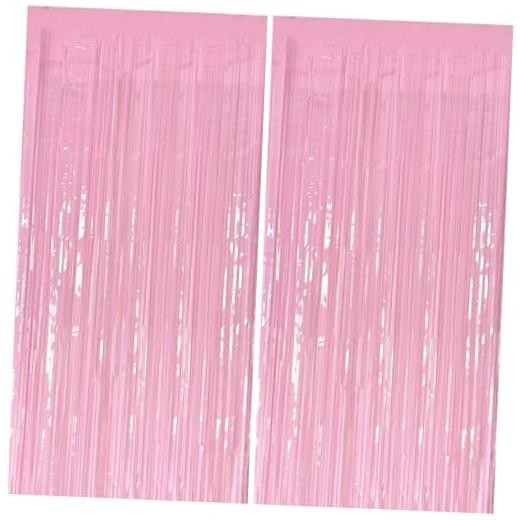 Pastel Pink Party Streamers Foil Fringe Backdrop Curtains 2 Pack Macaron Pink