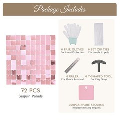 Instahibit 10x7FT Shimmer Wall Backdrop Stand 72 Pcs Pink Panels Wedding Party