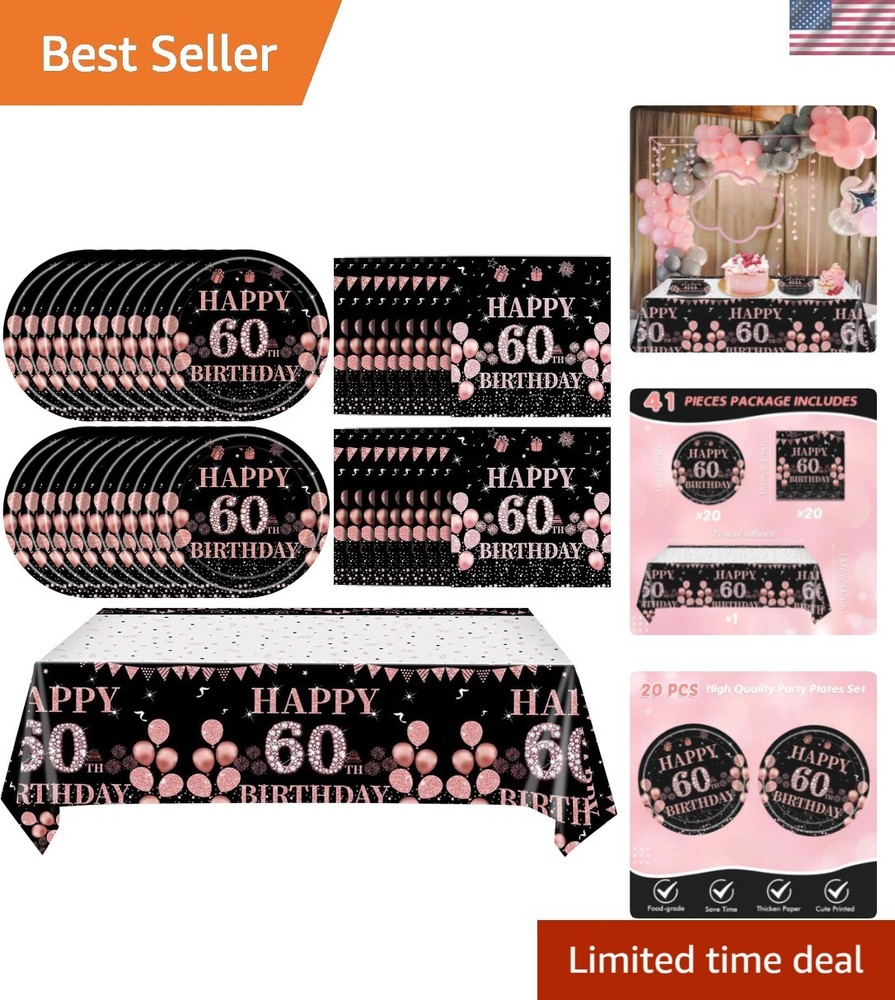 41Pcs 60th Birthday Decorations for Women, Vintage 60 Birthday Black and Rose…