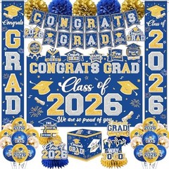Class of 2026 Graduation Decorations – Blue & Gold Party Supplies, Congrats Grad