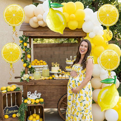 Lemon foil Balloons Summer lemonade with leaves Balloons for Fruit theme birthda