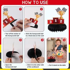 9pcs Race Car 2nd Birthday Honeycomb Centerpieces Let’s Go Racing Two Fast Bi…