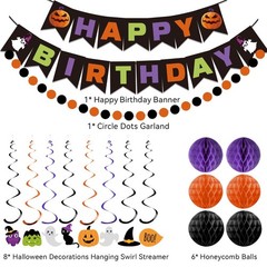 Halloween Birthday Decorations – Happy Birthday Banner with Honeycomb Ball, H…